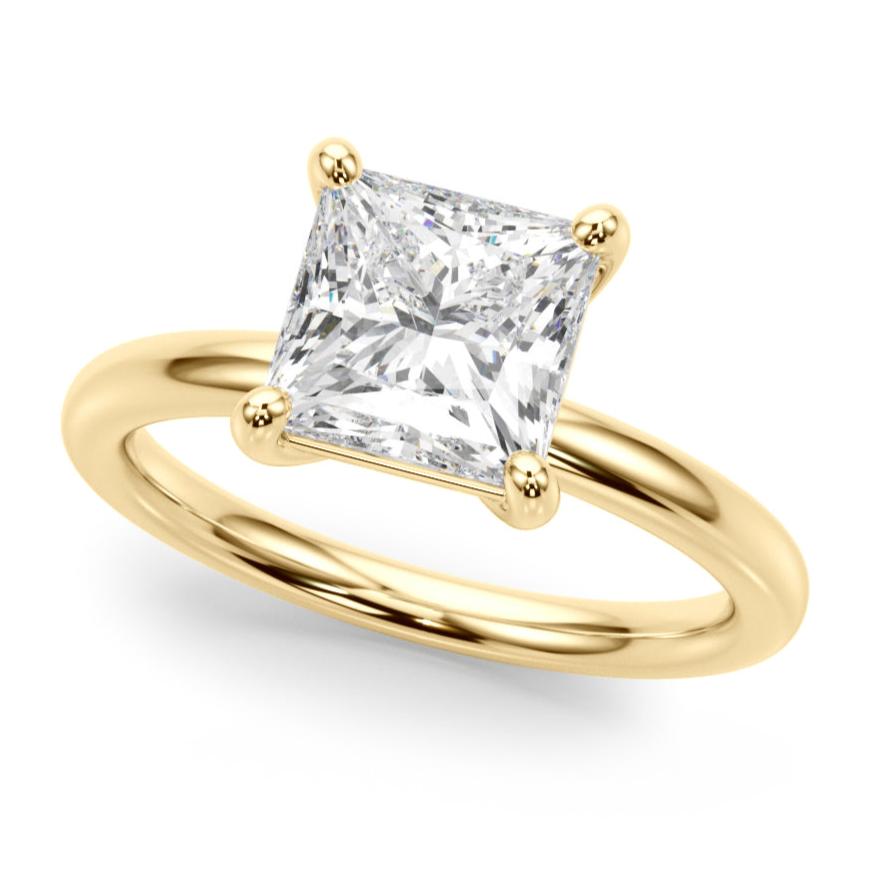 Melody 3 carat princess cut lab grown  diamond solitaire ring in all 18ct yellow gold.  