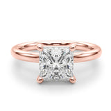 Melody - flat view - 3 carat princess cut diamond solitaire ring in all rose gold