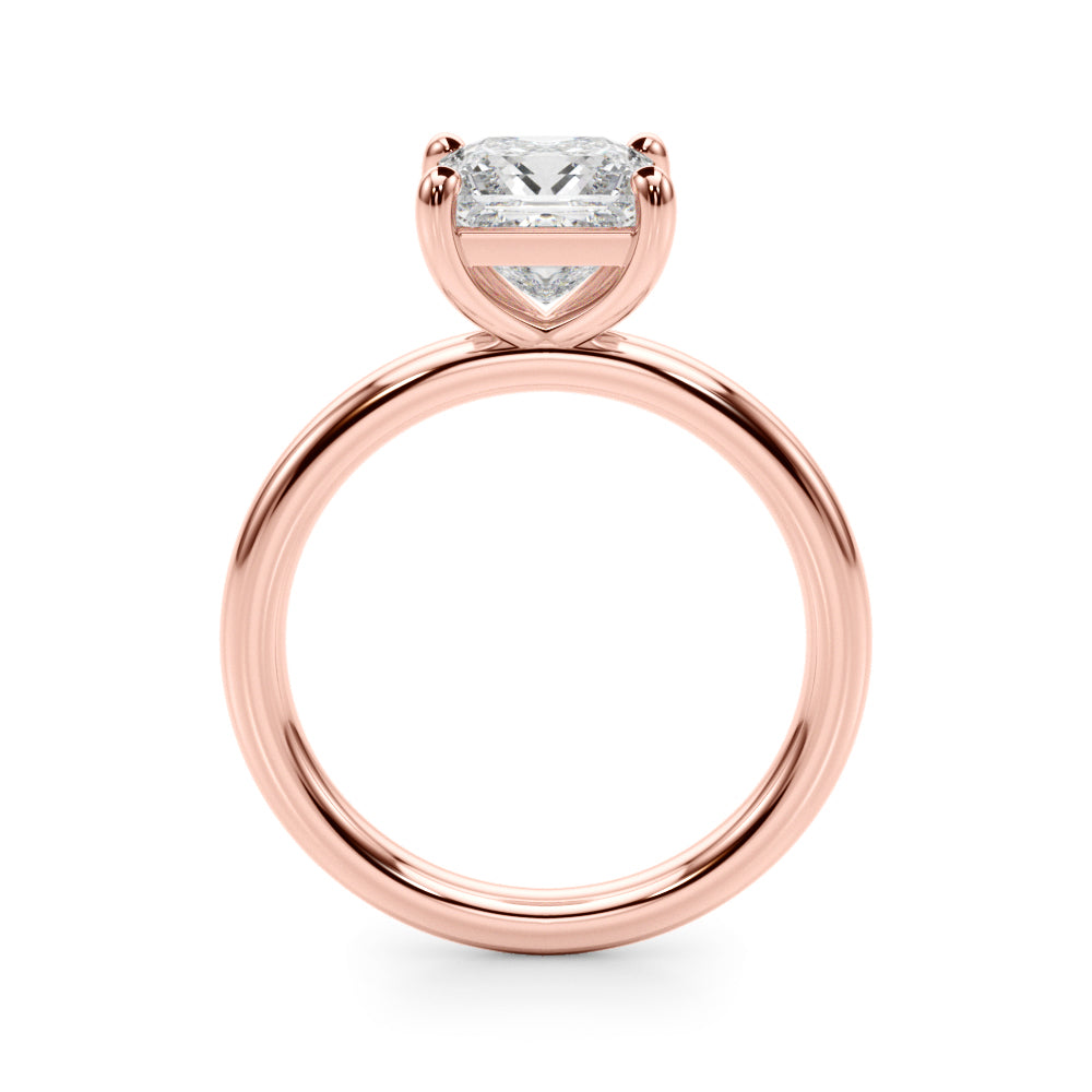 Melody - Side view. 3 carat princess cut diamond solitaire ring in all rose gold