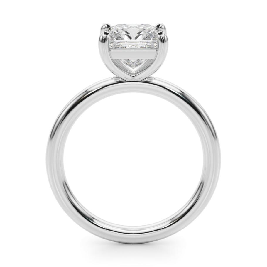 Melody - Side view. 3 carat princess cut diamond solitaire ring in all white gold or platinum