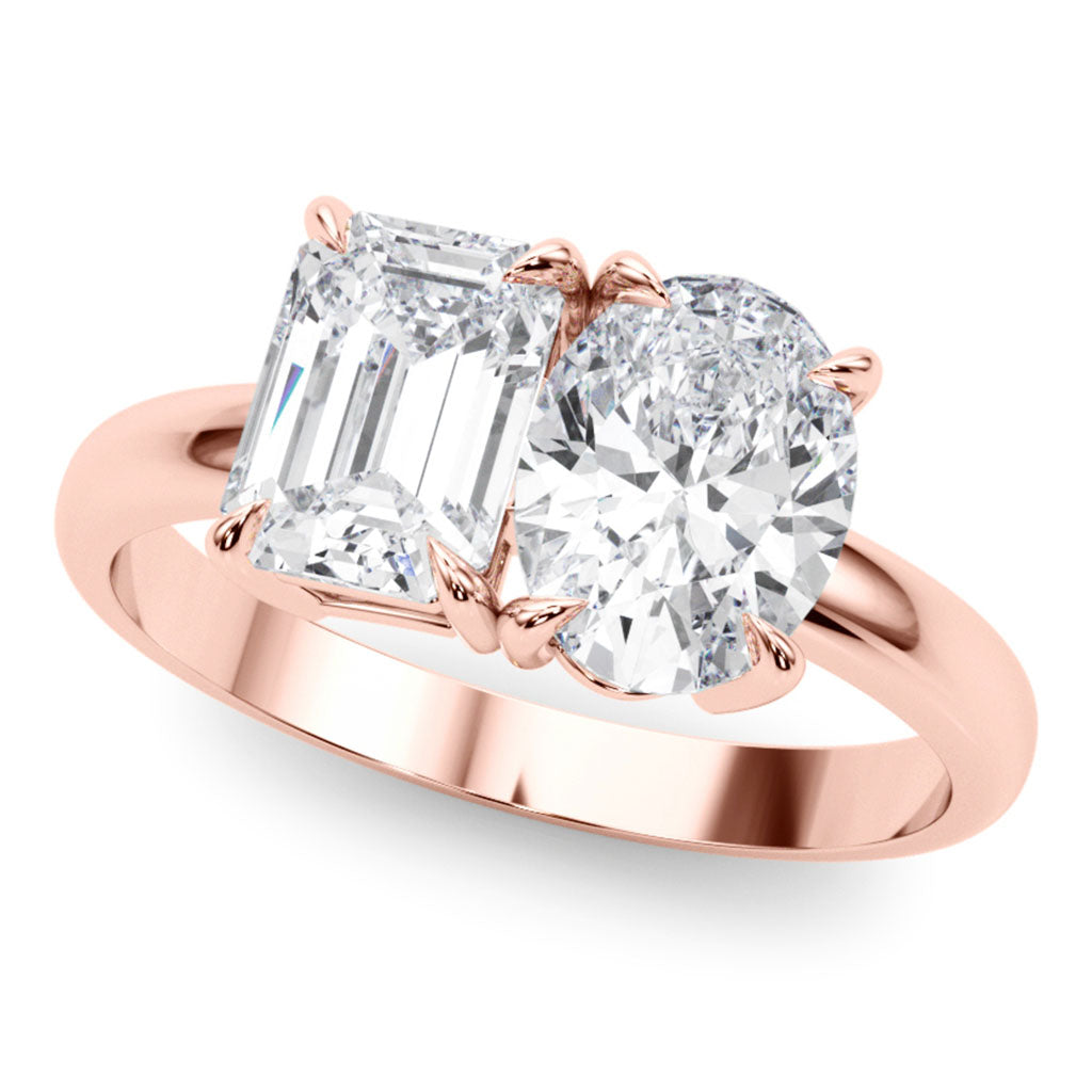 Renata – Toi et Moi emerald and oval lab grown diamond engagement ring in 18ct rose Gold. 
