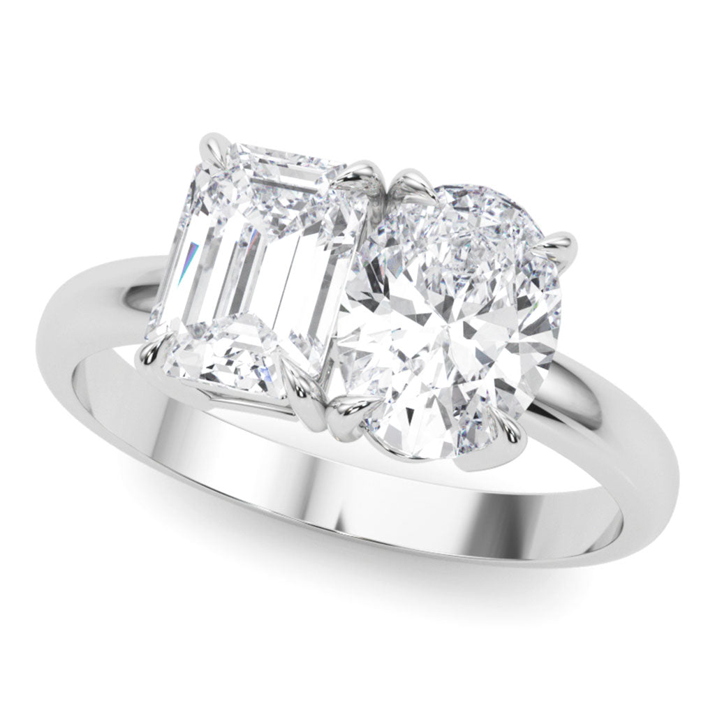Renata – Toi et Moi, oval and emerald cut  lab grown diamond engagement ring in 18ct white Gold. 