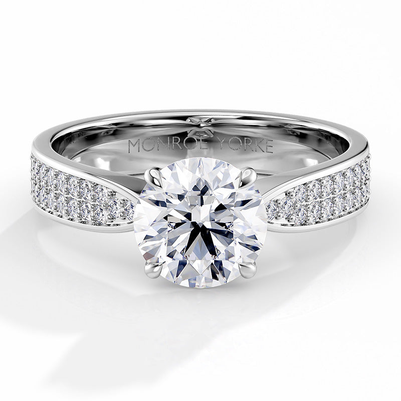 Sophia top view - round lab created diamond engagement ring with pave set diamonds on the band 