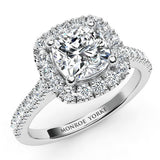 Eternal Summer: Diamond Halo Engagement Ring with 1.50ct Cushion-Cut Lab-Grown Diamond