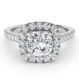 Eternal Summer: Diamond Halo Engagement Ring with 1.50ct Cushion-Cut Lab-Grown Diamond