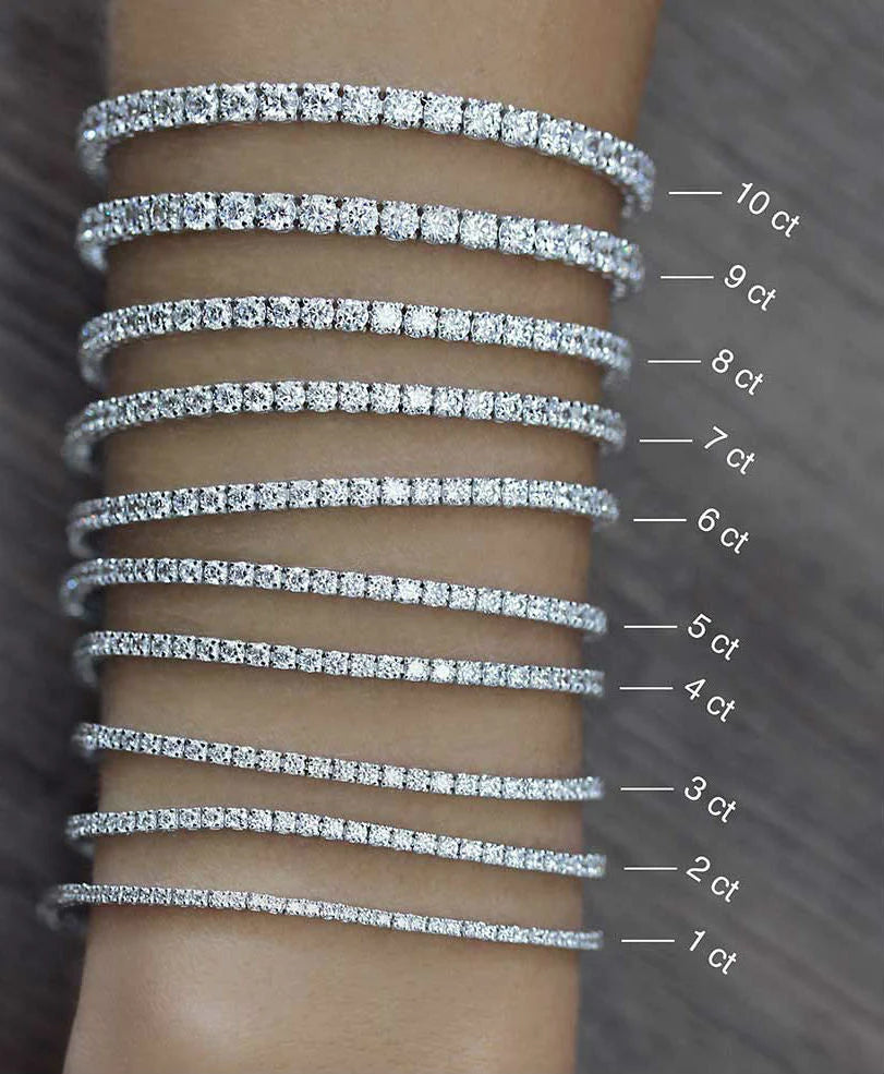 9 carat diamond tennis bracelet compared to other sizes on a hand 